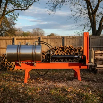 A log splitter with a significantly larger hydraulic oil reservoir to improve cooling.